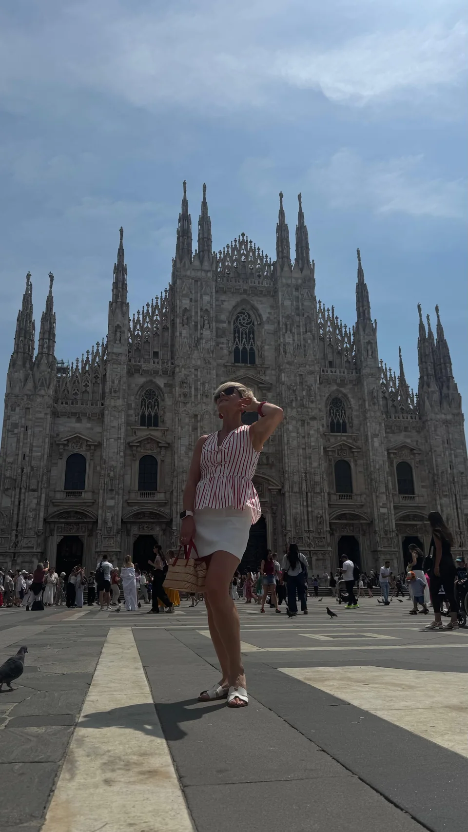 Rita in front of Milan Cathedral.